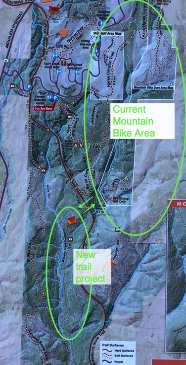 Trail map showing the new trail to the southwest and across the banks vernonia trail from the existing mountain trails